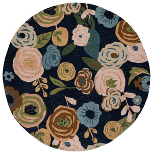 Safavieh Jardin Hand-Tufted Navy & Light Blue Round Rug — Wool-Cotton Floral Low-Profile Artisanal Accent(95) 6'-0" x 6'-0" JAR764N-6R