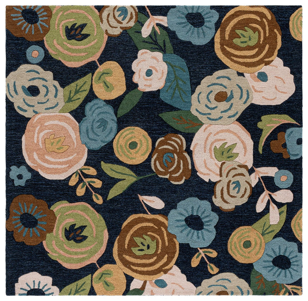 Safavieh Jardin Hand‑Tufted Floral Area Rug In Navy & Light Blue — Wool‑Cotton Blend, Low‑Pile Elegance 8'-0" x 10'-0" JAR764N-8