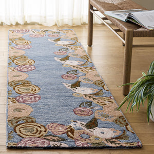 Safavieh Jardin Hand-Tufted Round Wool Rug In Blue & Rust Floral Motif — Low-Profile, Durable, Artisanal Charm 6'-0" x 6'-0" JAR765M-6R