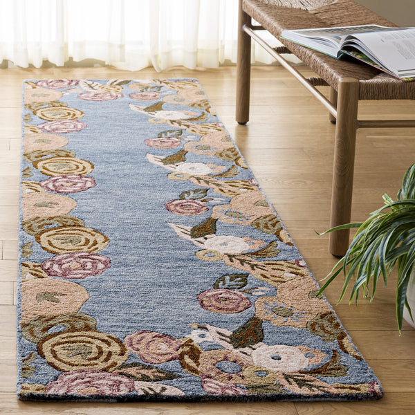 Safavieh Jardin Hand-Tufted Round Wool Rug In Blue & Rust Floral Motif — Low-Profile, Durable, Artisanal Charm 6'-0" x 6'-0" JAR765M-6R