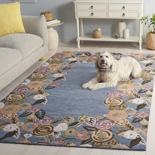 Safavieh Jardin Hand-Tufted Round Wool Rug In Blue & Rust Floral Motif — Low-Profile, Durable, Artisanal Charm 6'-0" x 6'-0" JAR765M-6R