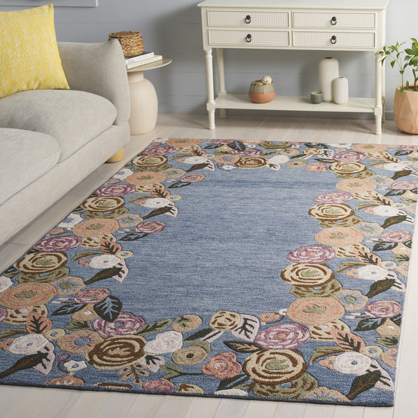 Safavieh Jardin Hand-Tufted Round Wool Rug In Blue & Rust Floral Motif — Low-Profile, Durable, Artisanal Charm 6'-0" x 6'-0" JAR765M-6R