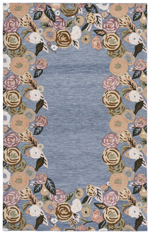 Safavieh Jardin Hand-Tufted Round Wool Rug In Blue & Rust Floral Motif — Low-Profile, Durable, Artisanal Charm 6'-0" x 6'-0" JAR765M-6R
