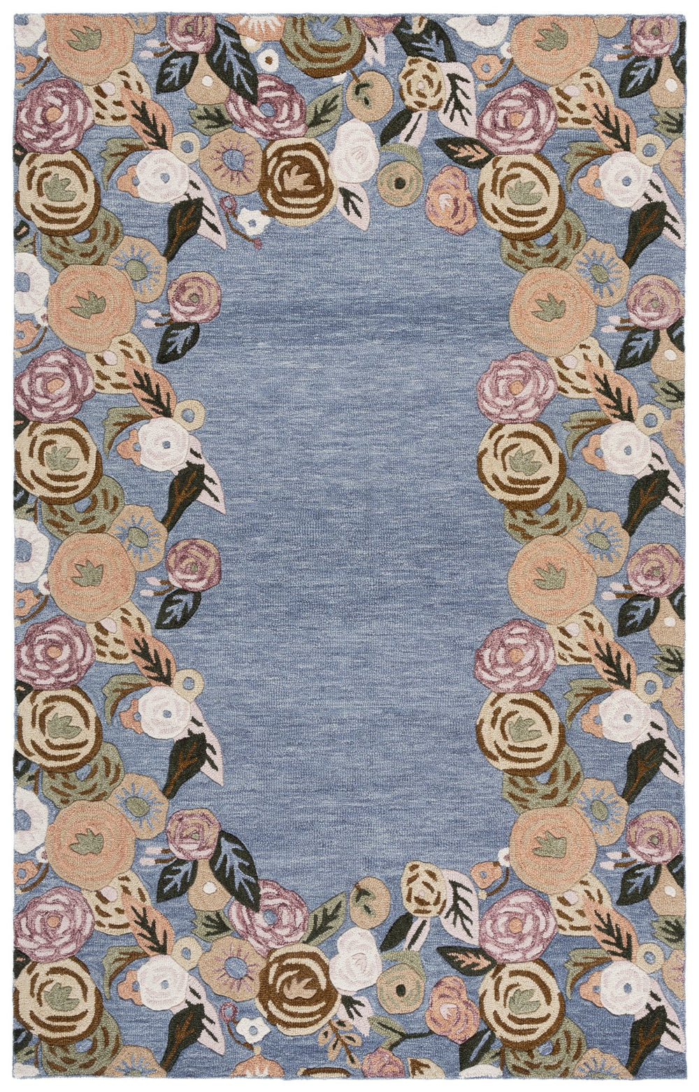 Safavieh Jardin Hand-Tufted Blue Rust Floral Rug — Wool-Cotton Low-Pile Area Rug For Elegant Living Spaces 9'-0" x 12'-0" JAR765M-9