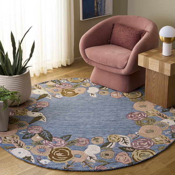 Safavieh Jardin Hand-Tufted Round Wool Rug In Blue & Rust Floral Motif — Low-Profile, Durable, Artisanal Charm 6'-0" x 6'-0" JAR765M-6R