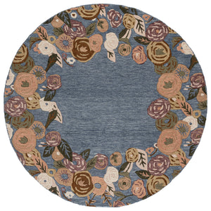 Safavieh Jardin Hand-Tufted Round Wool Rug In Blue & Rust Floral Motif — Low-Profile, Durable, Artisanal Charm 6'-0" x 6'-0" JAR765M-6R