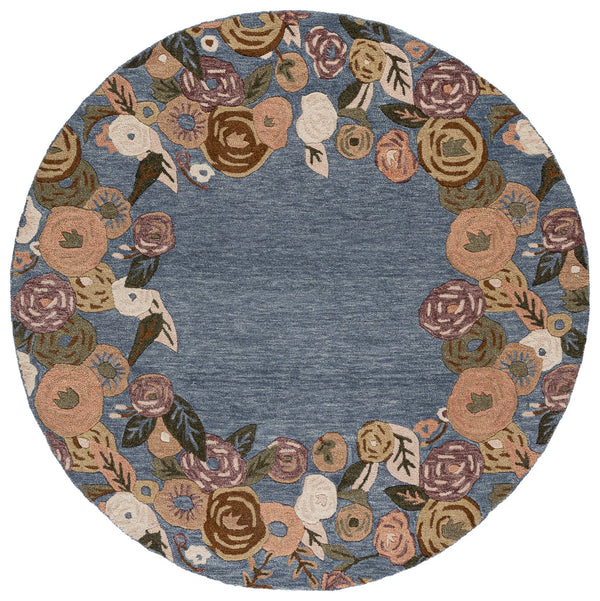 Safavieh Jardin Hand-Tufted Round Wool Rug In Blue & Rust Floral Motif — Low-Profile, Durable, Artisanal Charm 6'-0" x 6'-0" JAR765M-6R