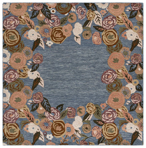Safavieh Jardin Hand-Tufted Round Wool Rug In Blue & Rust Floral Motif — Low-Profile, Durable, Artisanal Charm 6'-0" x 6'-0" JAR765M-6R