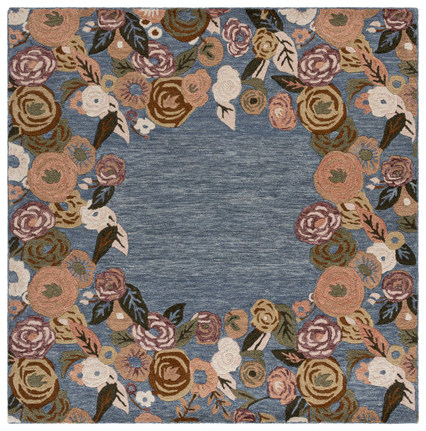 Safavieh Jardin Hand-Tufted Round Wool Rug In Blue & Rust Floral Motif — Low-Profile, Durable, Artisanal Charm 6'-0" x 6'-0" JAR765M-6R