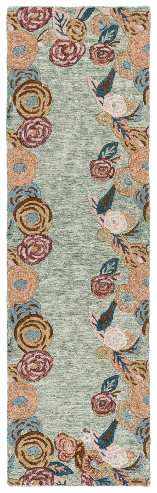 Safavieh Jardin Hand‑Tufted Sage Runner With Rust Floral Accents — Wool‑Cotton Low‑Profile Hallway Rug, Artisanal Quality 2'-3" x 8'-0" JAR765W-28