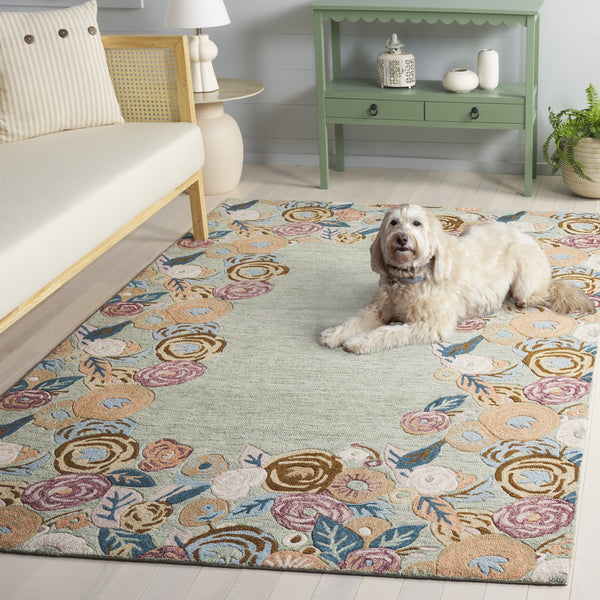 Safavieh Jardin Hand-Tufted Round Area Rug In Sage & Rust Floral — Wool-Cotton Blend, Low-Profile Elegance 6'-0" x 6'-0" JAR765W-6R