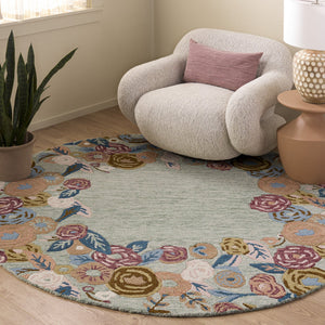 Safavieh Jardin Hand-Tufted Round Area Rug In Sage & Rust Floral — Wool-Cotton Blend, Low-Profile Elegance 6'-0" x 6'-0" JAR765W-6R