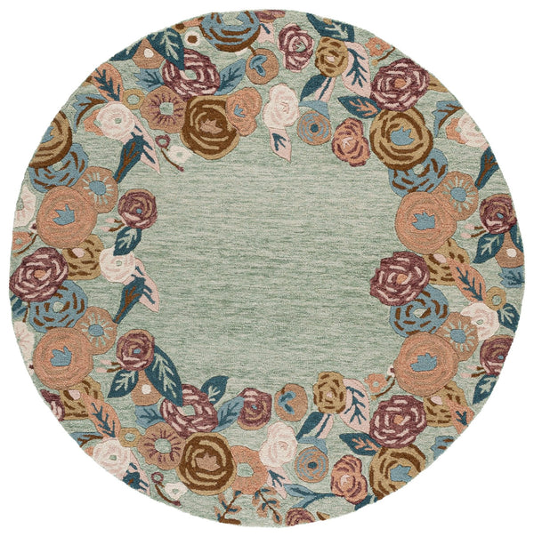 Safavieh Jardin Hand-Tufted Round Area Rug In Sage & Rust Floral — Wool-Cotton Blend, Low-Profile Elegance 6'-0" x 6'-0" JAR765W-6R