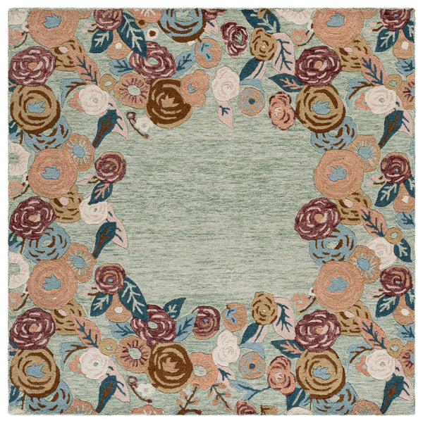 Safavieh Jardin Hand‑Tufted Sage Runner With Rust Floral Accents — Wool‑Cotton Low‑Profile Hallway Rug, Artisanal Quality 2'-3" x 8'-0" JAR765W-28