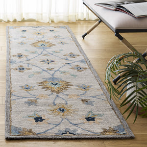 Safavieh Jardin Hand-Tufted Grey Blue Floral Rug, Wool-Cotton Blend Low-Profile Pile For Timeless Rooms 9'-0" x 12'-0" JAR766F-9