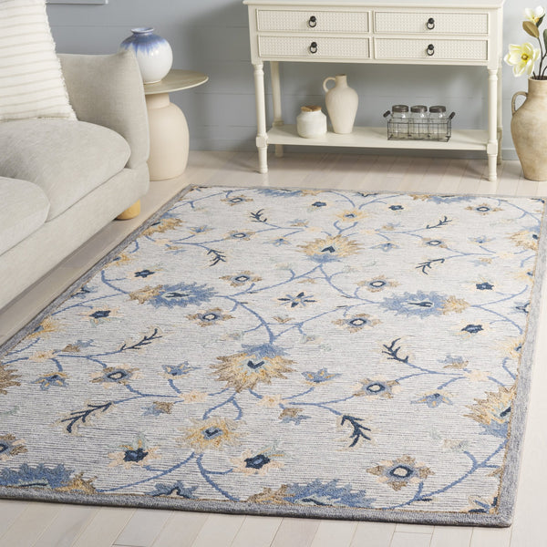 Safavieh Jardin Hand-Tufted Wool-Cotton Round Rug In Soothing Grey And Blue Floral Motif For Elegant Rooms 6'-0" x 6'-0" JAR766F-6R
