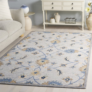 Safavieh Jardin Hand‑Tufted Wool/Cotton Area Rug In Grey And Blue Floral Motif — Low Profile, Timeless Craftsmanship 6'-0" x 6'-0" JAR766F-6SQ