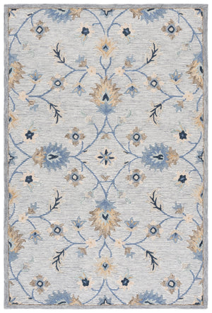 Safavieh Jardin Hand-Tufted Grey Blue Wool-Cotton Rug — Low-Profile Floral Motif, Soft Durable Texture For Living Spaces 4'-0" x 6'-0" JAR766F-4
