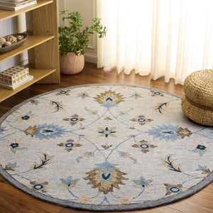 Safavieh Jardin Hand‑Tufted Wool/Cotton Area Rug In Grey And Blue Floral Motif — Low Profile, Timeless Craftsmanship 6'-0" x 6'-0" JAR766F-6SQ