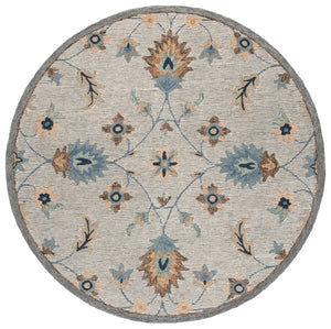 Safavieh Jardin Hand-Tufted Wool-Cotton Round Rug In Soothing Grey And Blue Floral Motif For Elegant Rooms 6'-0" x 6'-0" JAR766F-6R