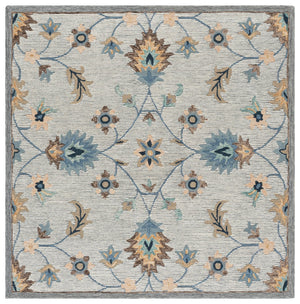 Safavieh Jardin Hand‑Tufted Wool/Cotton Area Rug In Grey And Blue Floral Motif — Low Profile, Timeless Craftsmanship 6'-0" x 6'-0" JAR766F-6SQ