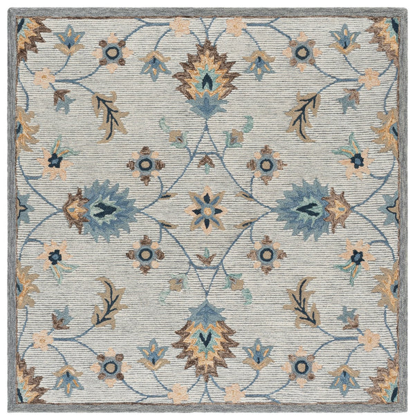 Safavieh Jardin Hand‑Tufted Wool/Cotton Area Rug In Grey And Blue Floral Motif — Low Profile, Timeless Craftsmanship 6'-0" x 6'-0" JAR766F-6SQ