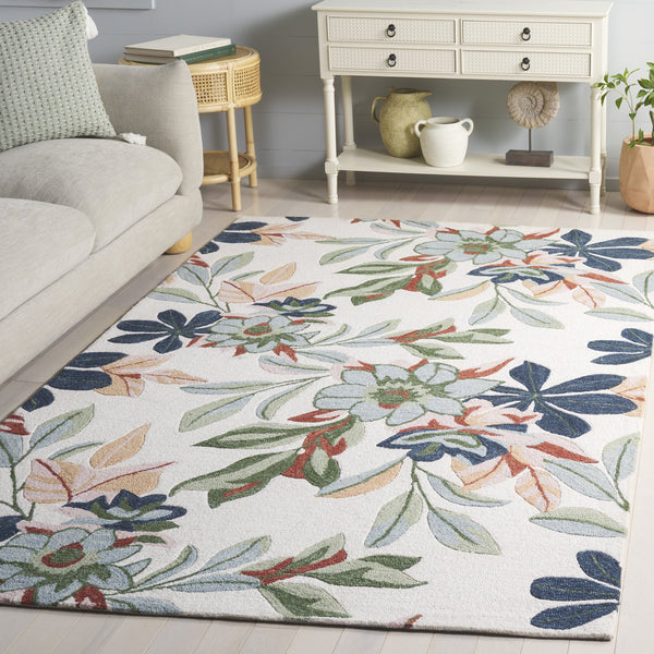 Safavieh Jardin Hand-Tufted Ivory And Blue Area Rug – Wool-Cotton Low Pile, Floral Motif, Durable Elegance 6'-0" x 6'-0" JAR768A-6SQ