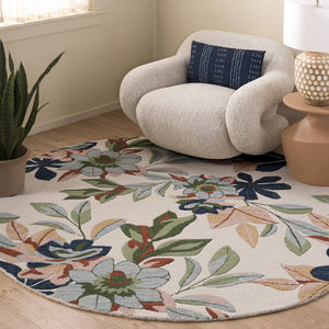 Safavieh Jardin Hand-Tufted Ivory And Blue Floral Rug — Wool-Cotton Blend, Subtle Modern Texture For Living Spaces 4'-0" x 6'-0" JAR768A-4