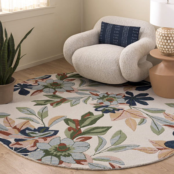 Safavieh Jardin Hand-Tufted Ivory And Blue Floral Rug — Wool-Cotton Blend, Subtle Modern Texture For Living Spaces 4'-0" x 6'-0" JAR768A-4