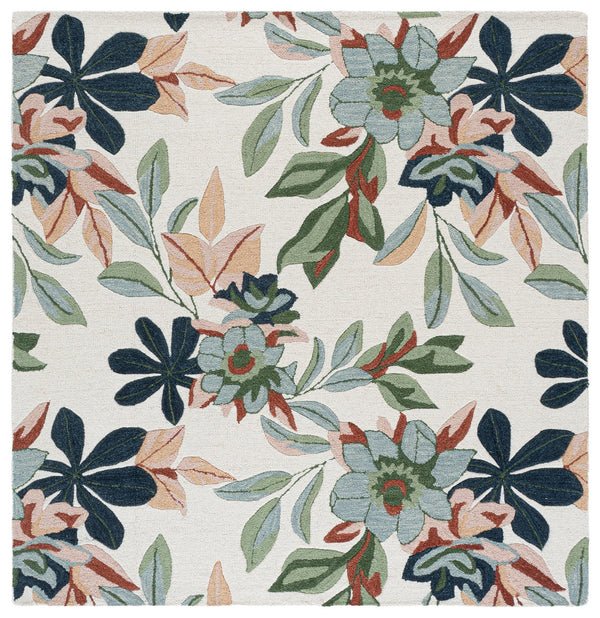 Safavieh Jardin Hand-Tufted Ivory And Blue Floral Runner — Low-Profile Wool-Cotton Hallway Accent Rug, Durable Elegance 2'-3" x 8'-0" JAR768A-28