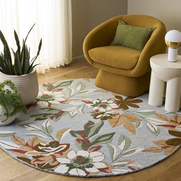Safavieh Jardin Hand‑Tufted Blue And Rust Wool Blend Rug With Subtle Floral Motif, Low Pile, Made In India 5'-0" x 8'-0" JAR768M-5
