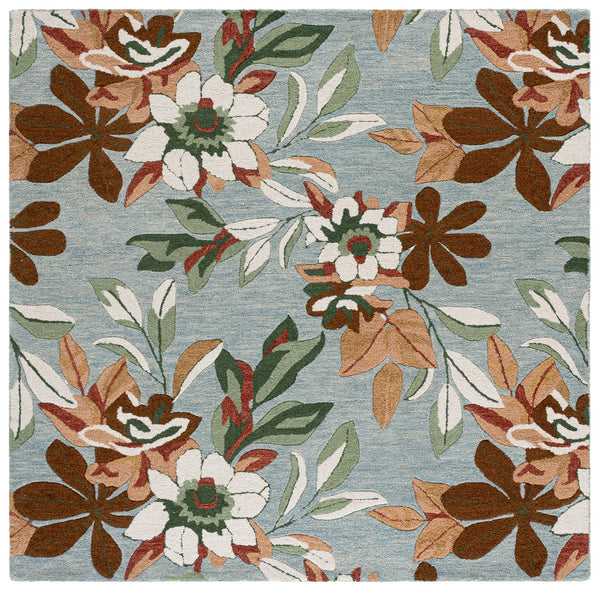 Safavieh Jardin Hand‑Tufted Blue And Rust Wool Blend Rug With Subtle Floral Motif, Low Pile, Made In India 5'-0" x 8'-0" JAR768M-5