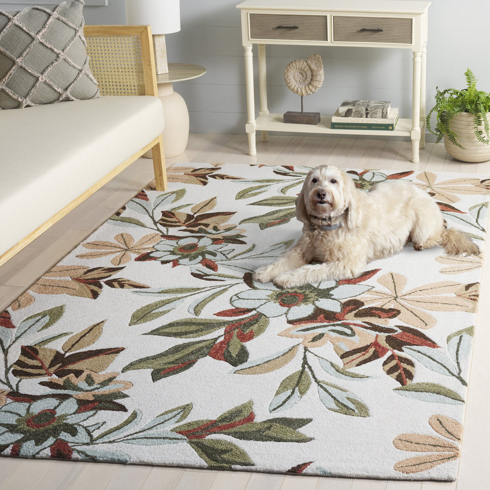 Safavieh Jardin Hand-Tufted Ivory Sage Area Rug — Wool-Cotton Blend, Low Profile Floral Elegance For Home 5'-0" x 8'-0" JAR768W-5
