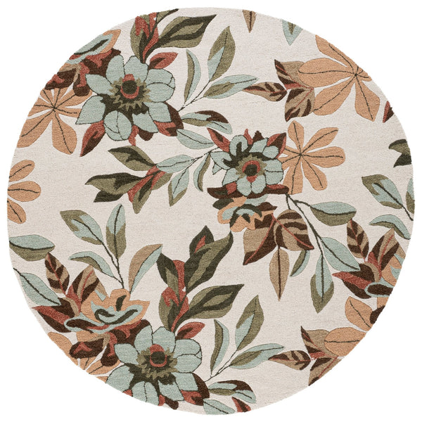 Safavieh Jardin Hand‑Tufted Round Wool‑Cotton Rug In Ivory & Sage — Low Profile Floral Design, Elegant Centerpiece 6'-0" x 6'-0" JAR768W-6R
