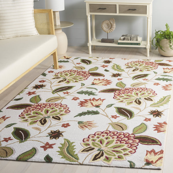 Safavieh Jardin Hand-Tufted Round Rug In Ivory And Green Floral — Wool-Cotton Blend, Low Pile, Crafted In India 6'-0" x 6'-0" JAR769A-6R