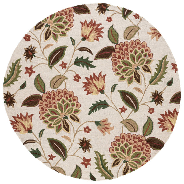 Safavieh Jardin Ivory Green Floral Square Rug — Hand-Tufted Wool-Cotton Low-Pile, Timeless Calm DéCor (96) 6'-0" x 6'-0" JAR769A-6SQ
