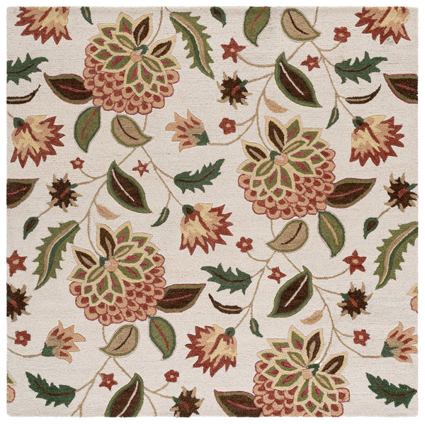 Safavieh Jardin Hand-Tufted Round Rug In Ivory And Green Floral — Wool-Cotton Blend, Low Pile, Crafted In India 6'-0" x 6'-0" JAR769A-6R