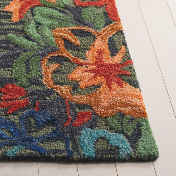 Safavieh Jardin Hand-tufted 5' X 8' Area Rug In Blue & Orange - Luxurious Floral Design For Any Space Blue ,Orange 80% Wool 10% Cotton Jar850m-5