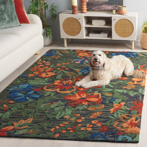 Safavieh Jardin Hand-tufted 5' X 8' Area Rug In Blue & Orange - Luxurious Floral Design For Any Space Blue ,Orange 80% Wool 10% Cotton Jar850m-5