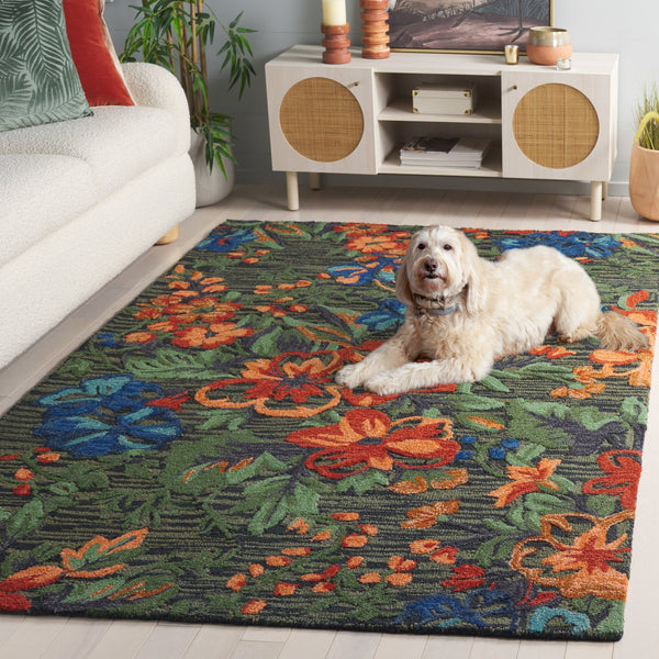 Safavieh Jardin Hand-tufted 5' X 8' Area Rug In Blue & Orange - Luxurious Floral Design For Any Space Blue ,Orange 80% Wool 10% Cotton Jar850m-5