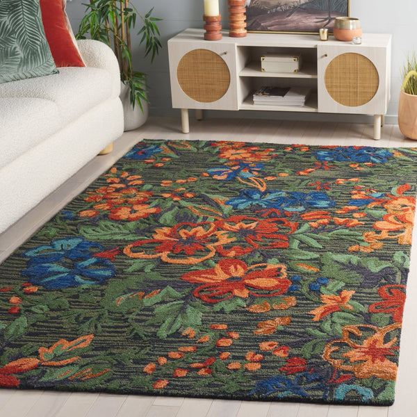 Safavieh Jardin Hand-tufted 5' X 8' Area Rug In Blue & Orange - Luxurious Floral Design For Any Space Blue ,Orange 80% Wool 10% Cotton Jar850m-5