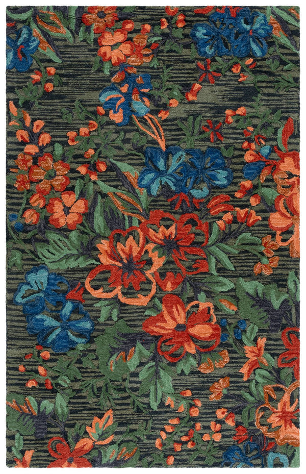 Safavieh Jardin Hand-tufted 5' X 8' Area Rug In Blue & Orange - Luxurious Floral Design For Any Space Blue ,Orange 80% Wool 10% Cotton Jar850m-5