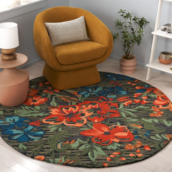 Safavieh Jardin Exquisite Hand-tufted Area Rug With Vibrant Floral Design For Timeless Home Elegance Blue ,Orange 80% Wool 10% Cotton Jar850m-4