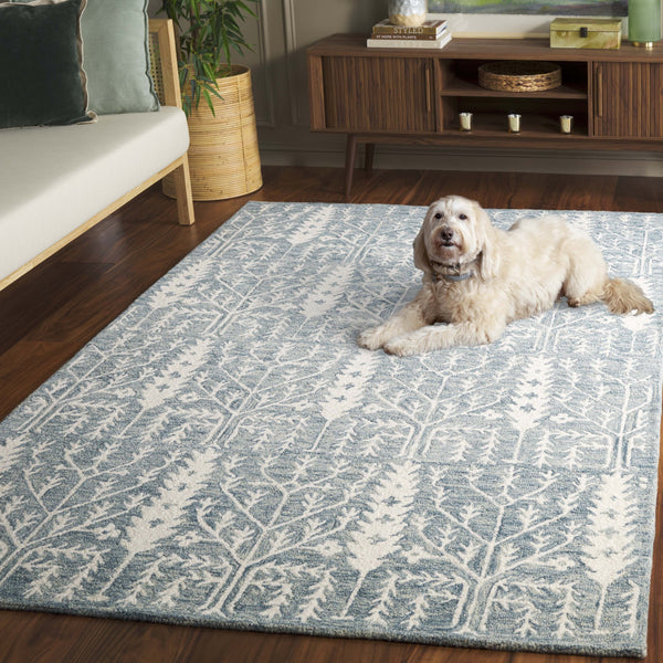 Safavieh Jardin Hand-tufted Runner Rug - Elegant Forestry Design For Timeless Luxury In Your Home Decor Blue ,Ivory 80% Wool 10% Cotton Jar852m-5