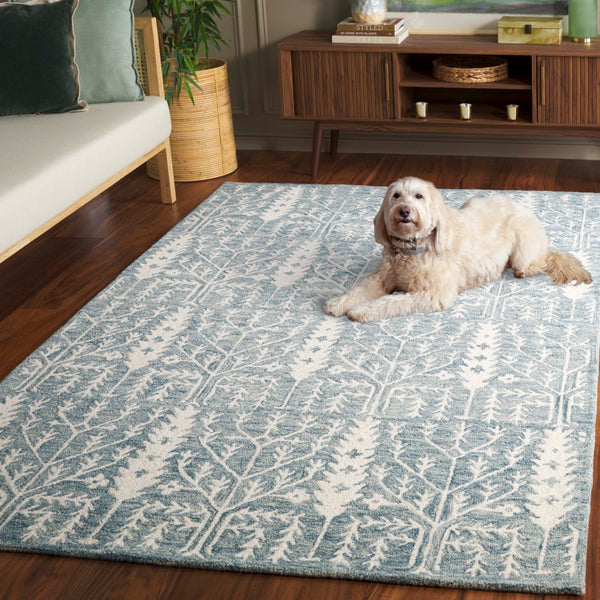 Safavieh Jardin Elegant Hand-tufted Area Rug With Botanical Design For Timeless Home Decor And Comfort Blue ,Ivory 80% Wool 10% Cotton Jar852m-3