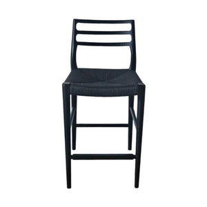 Lh Imports Java Counter Stool - Elegant Hand-woven Design With Solid Ash Frame For Stylish Home Decor Black Ash Wood,Blacked Dyed Paper Rope,Metal Jav026-blk