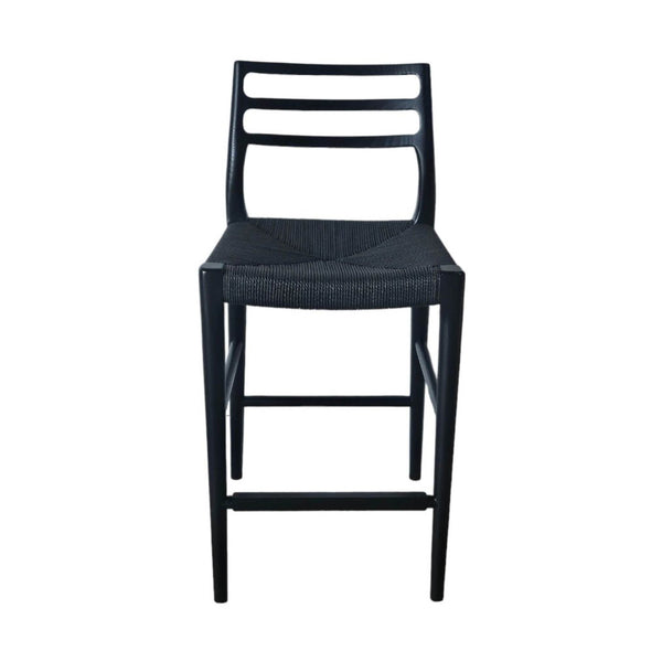 Lh Imports Java Counter Stool - Elegant Hand-woven Design With Solid Ash Frame For Stylish Home Decor Black Ash Wood,Blacked Dyed Paper Rope,Metal Jav026-blk