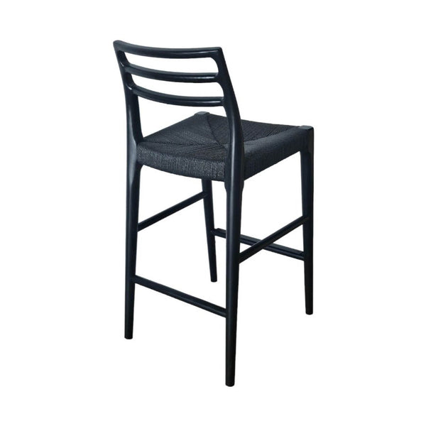 Lh Imports Java Counter Stool - Elegant Hand-woven Design With Solid Ash Frame For Stylish Home Decor Black Ash Wood,Blacked Dyed Paper Rope,Metal Jav026-blk