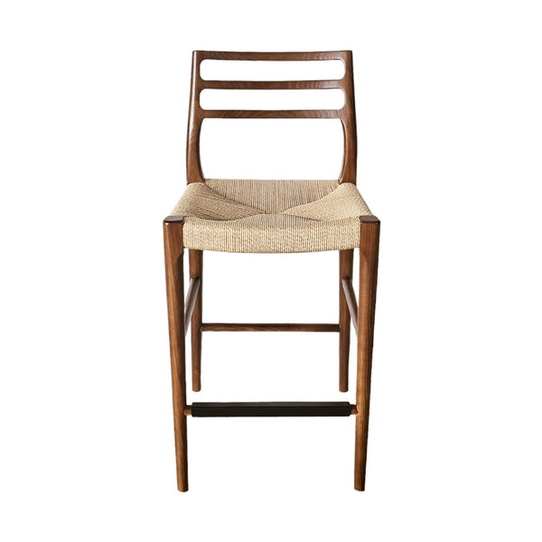 Lh Imports Java Counter Stool - Elegant Hand-woven Design With Solid Ash Frame For Stylish Home Decor Brown Ash Wood,Natural Paper Rope,Metal Jav026-wal