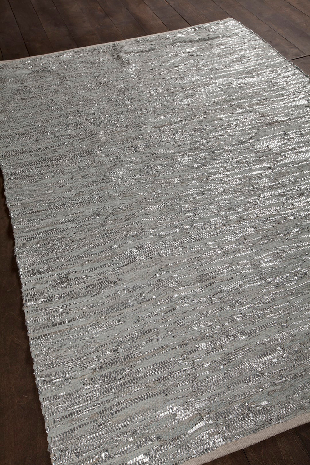 Chandra Rugs Hand-woven Contemporary Reversible Rug - Luxurious Leather & Cotton Blend For Versatile Elegance Silver,Grey,Tan Leather,Cotton Jaz17005-2676